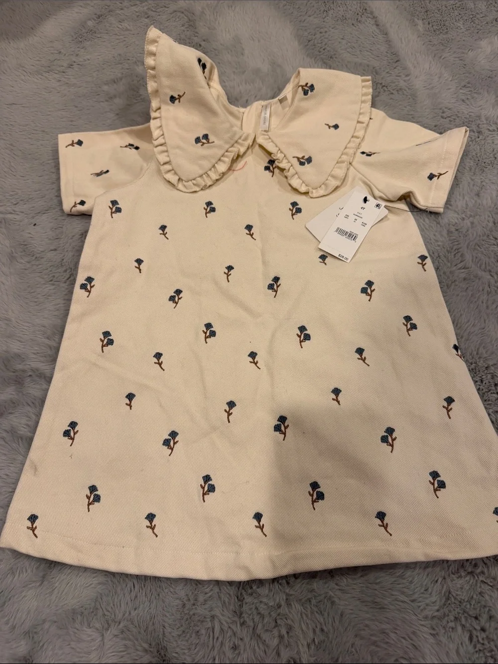 Carter's Cream Dress with Blue Floral Sprigs and Ruffled Collar